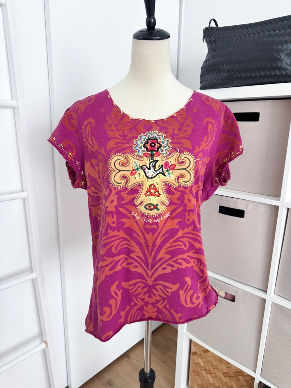 Double D Ranch Embroidered Western Top XL Boho Southwestern Pink